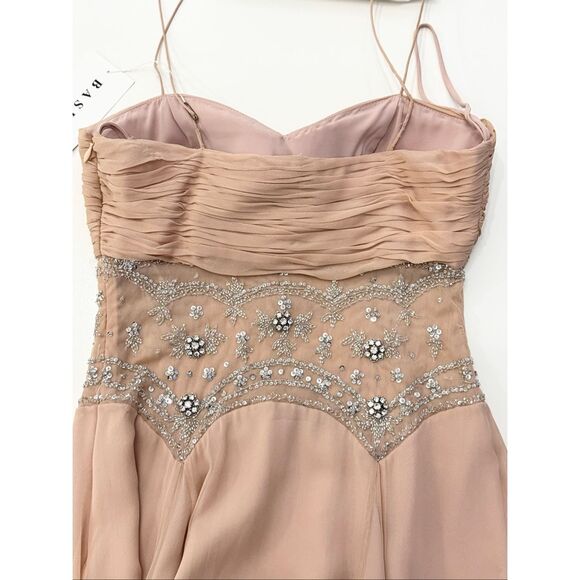 Basix II Nude Illusion Peach Silk Chiffon Beaded Jeweled Maxi Evening Gown 2 NWT - Picture 11 of 12